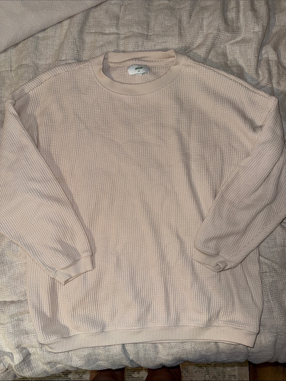 Aerie cream waffle crewneck sweatshirt